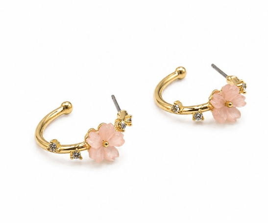 Gold Pink Patra Flower Hoops - Pure Apotheca