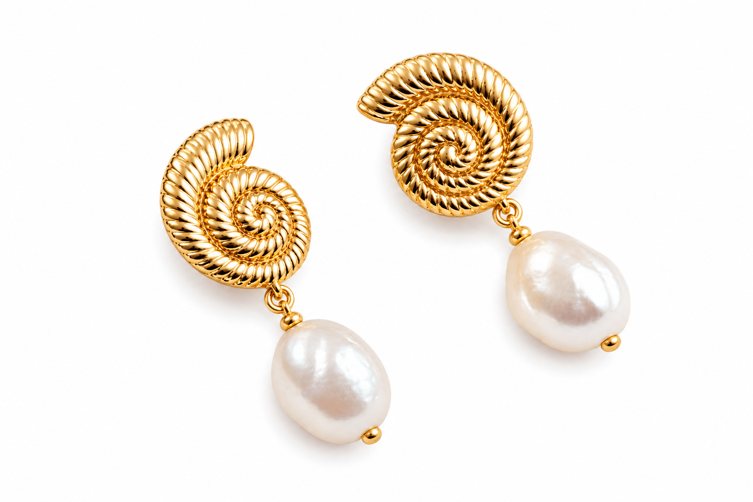 Gold Shell Studs Pearl Drop Earrings - Pure Apotheca