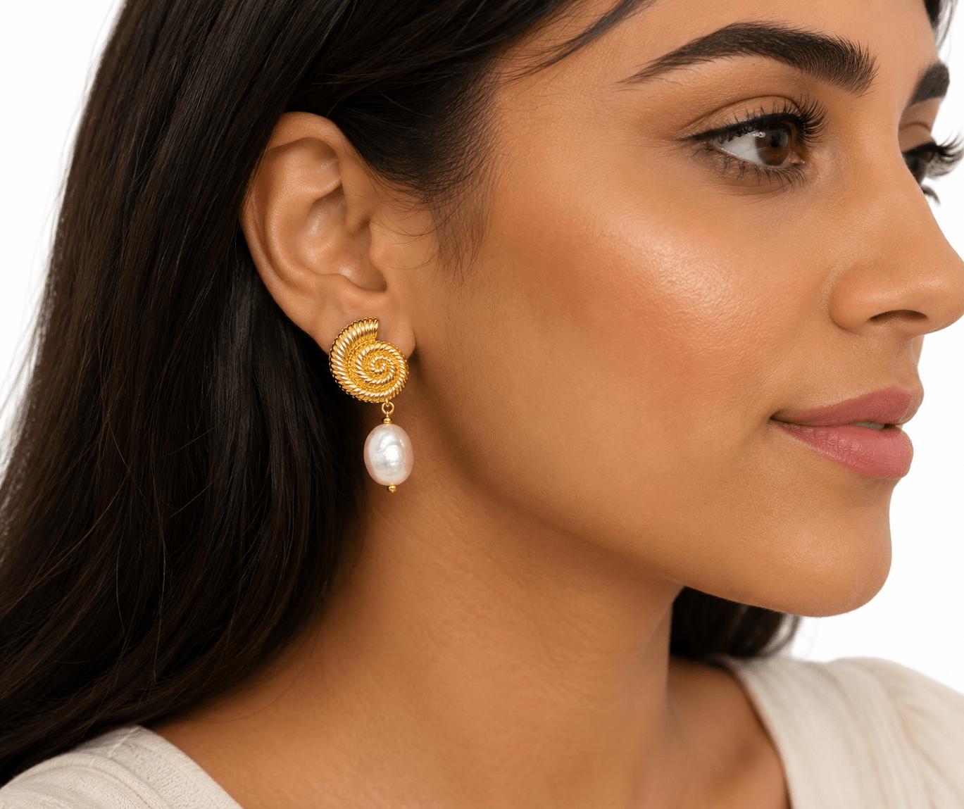 Gold Shell Studs Pearl Drop Earrings - Pure Apotheca
