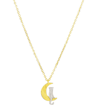 Gold Silver Moon Cat Necklace - Pure Apotheca