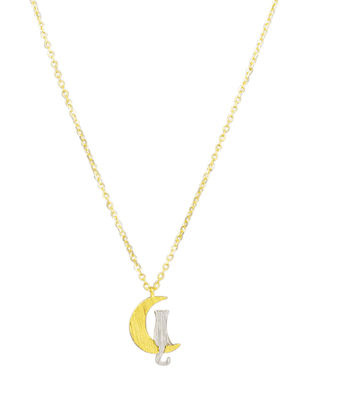Gold Silver Moon Cat Necklace - Pure Apotheca