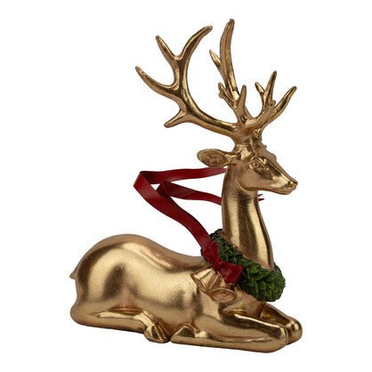 Gold Sitting Red Metal Ribbon Deer 22cm - Pure Apotheca