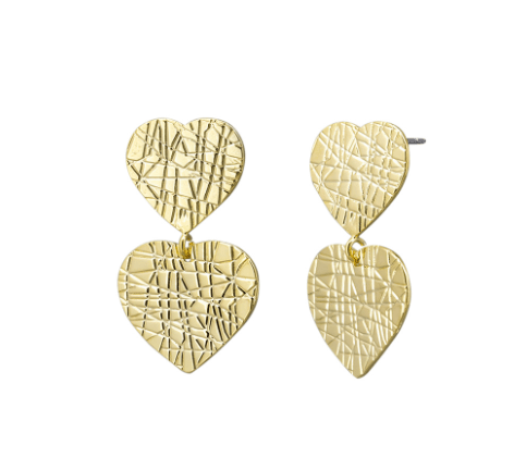 Gold Textured Double Heart Earring - Pure Apotheca