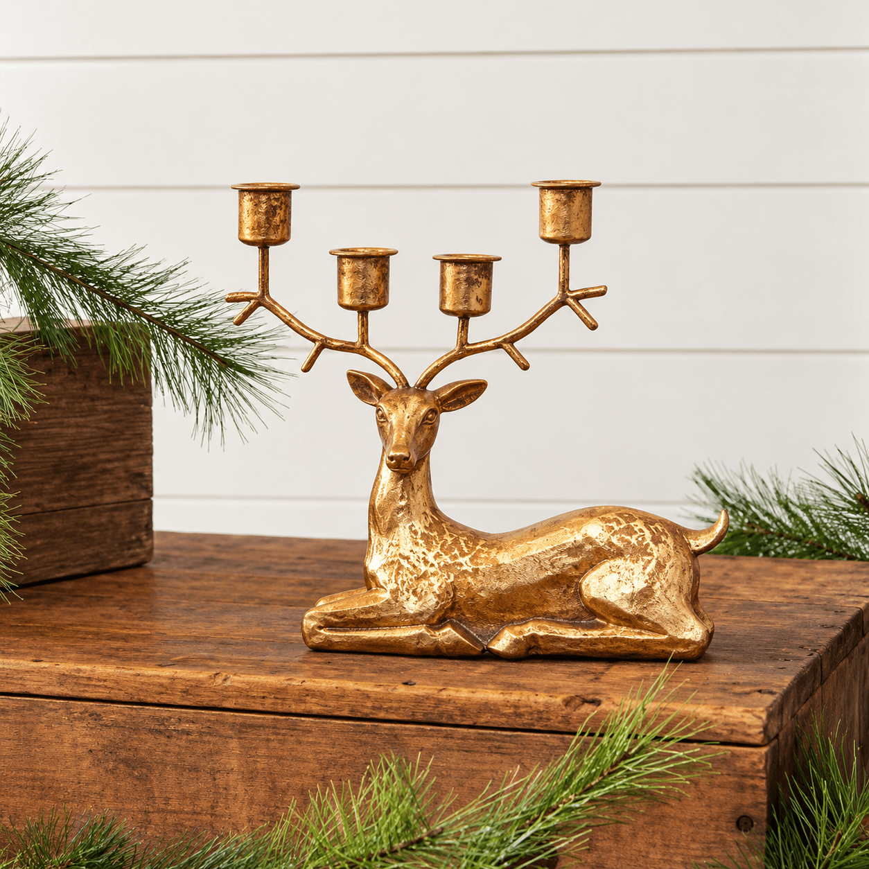 Gold Tone Laying Deer Candle Holder - Pure Apotheca