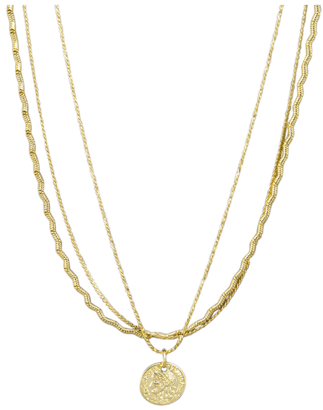 Gold Triple Chain and Coin Necklace - Pure Apotheca