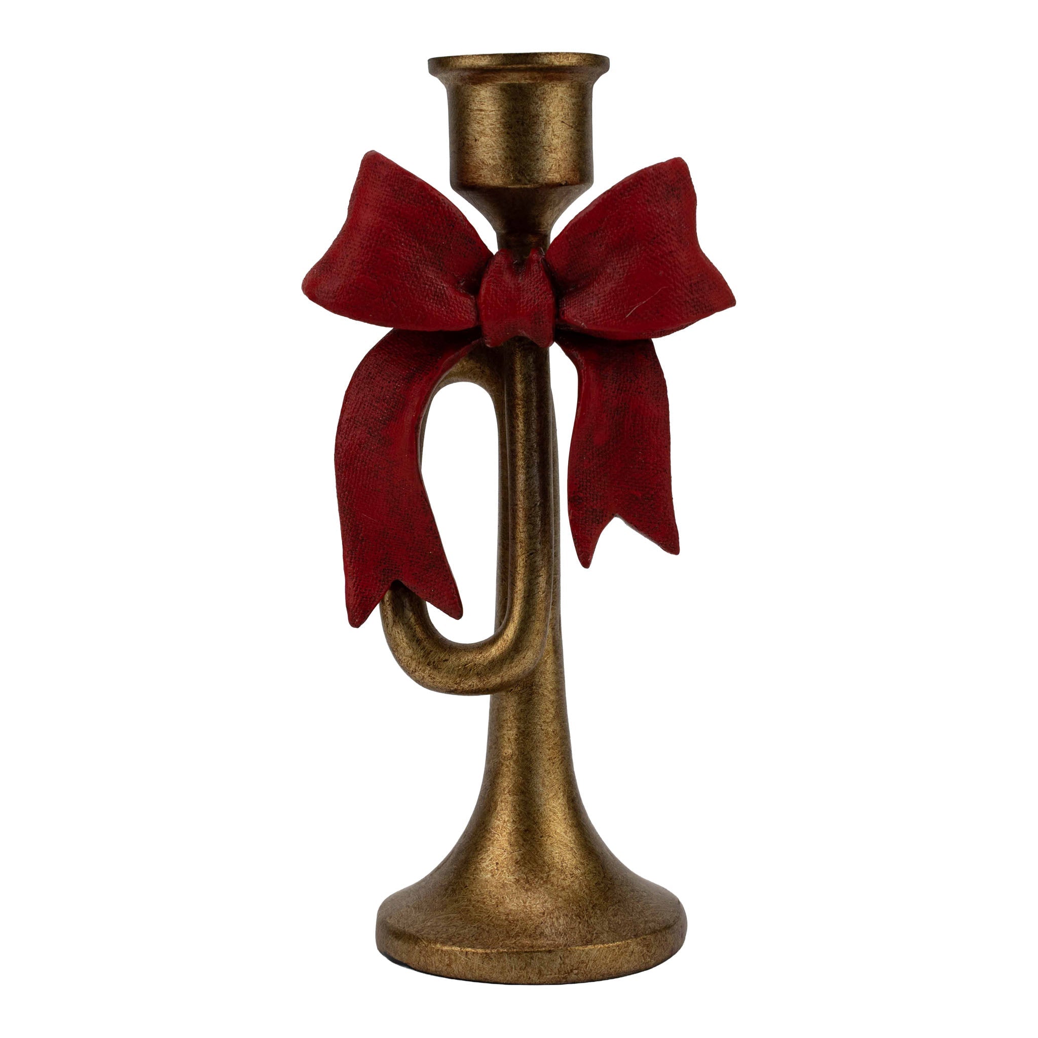 Gold Trumpet Red Bow Candle Holder 20cm - Pure Apotheca
