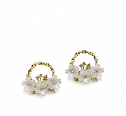 Gold White Trio Patra Flower Hoops - Pure Apotheca