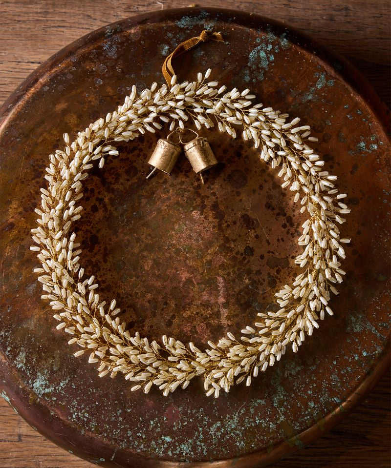 Golden Beaded Wreath with Bells Small - Pure Apotheca
