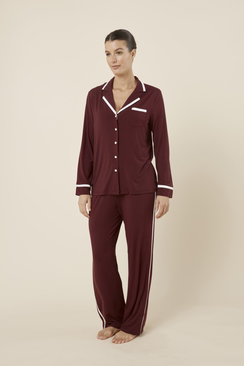 Grace Bamboo PJ Set Burgundy - Pure Apotheca