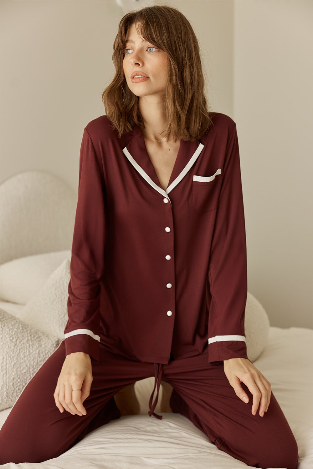 Grace Bamboo PJ Set Burgundy - Pure Apotheca