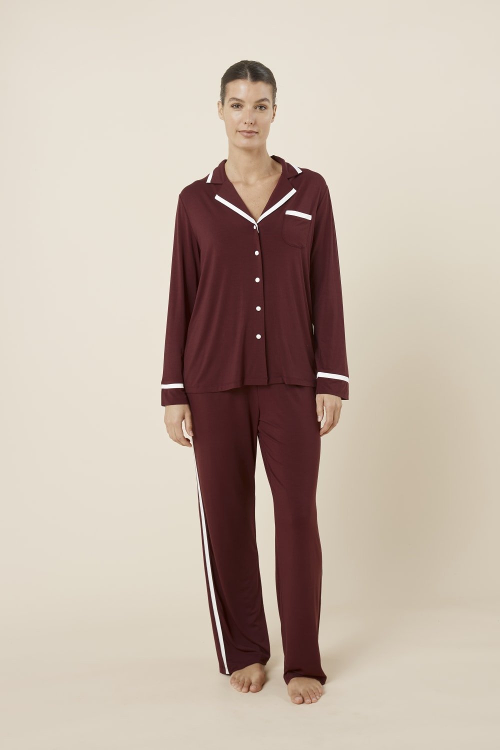 Grace Bamboo PJ Set Burgundy - Pure Apotheca