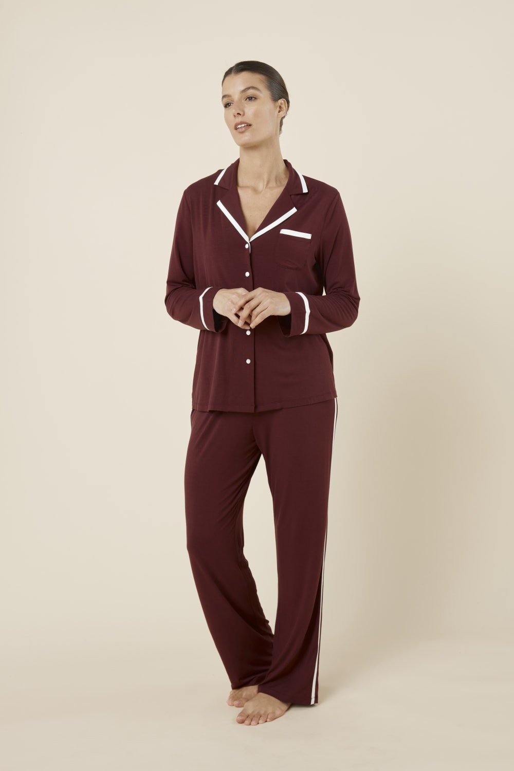 Grace Bamboo PJ Set Burgundy - Pure Apotheca