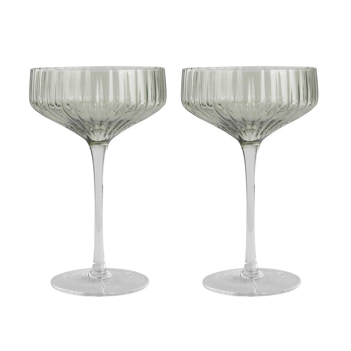 Green Ribbed Coupe Glass Set/2 - Pure Apotheca