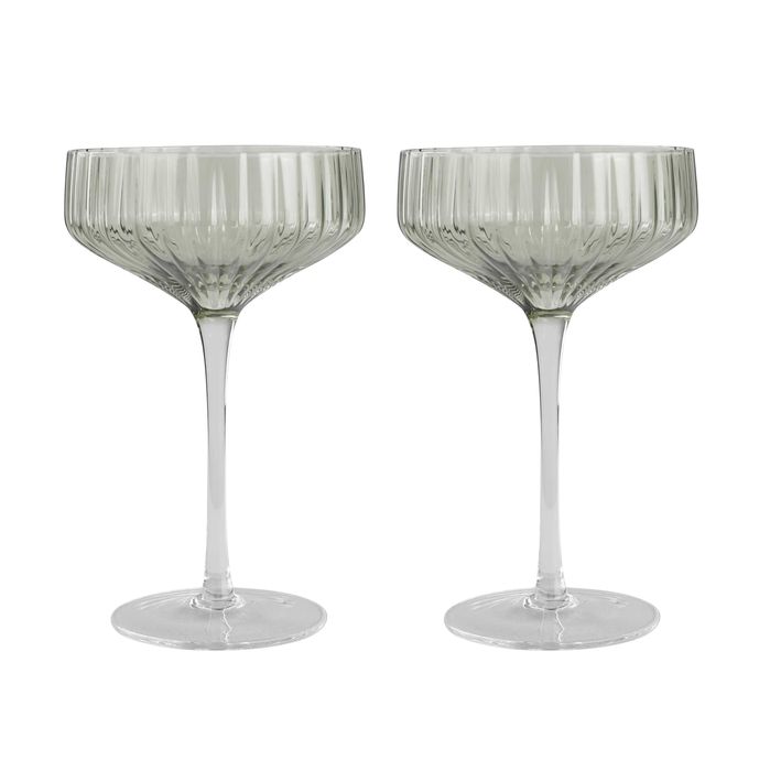 Green Ribbed Coupe Glass Set/2 - Pure Apotheca