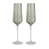 Green Ribbed Flute Glass Ribbed Set/2 - Pure Apotheca