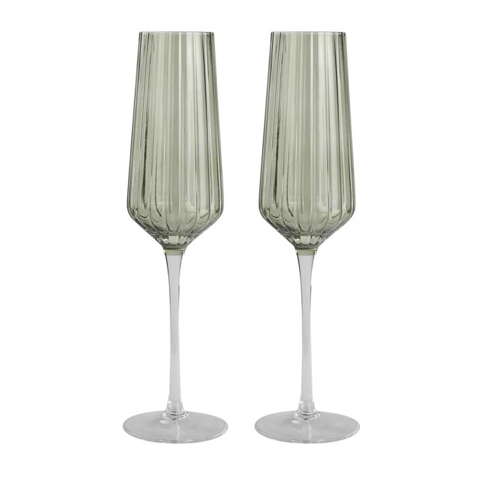 Green Ribbed Flute Glass Ribbed Set/2 - Pure Apotheca