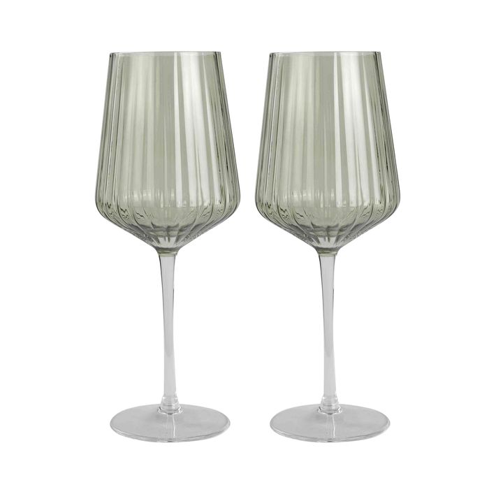 Green Ribbed Wine Glass Set/2 - Pure Apotheca