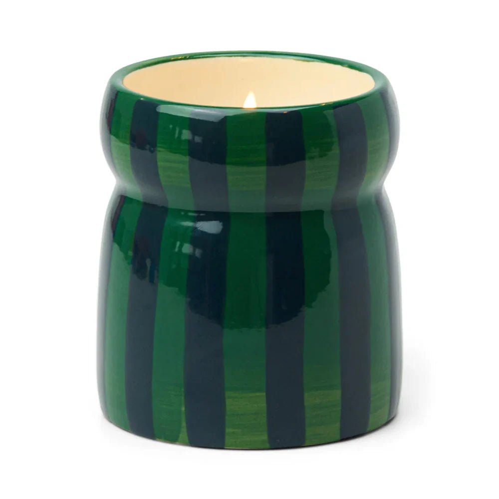 Green/Navy Striped Cabana Candle with Lid - Balsam Fir 184g - Pure Apotheca