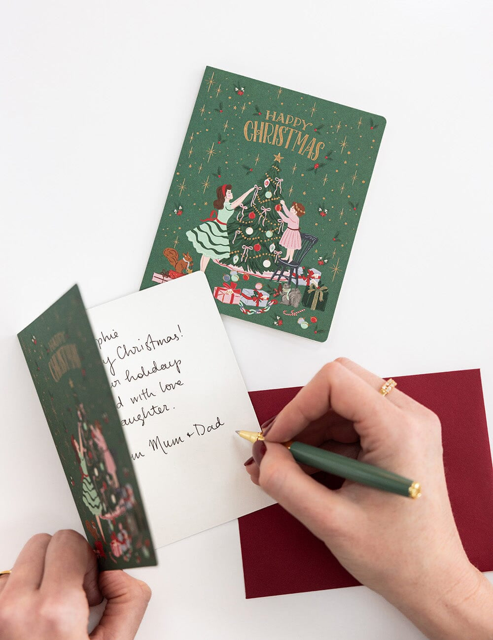 Happy Christmas Tree Decorating Christmas Card - Pure Apotheca