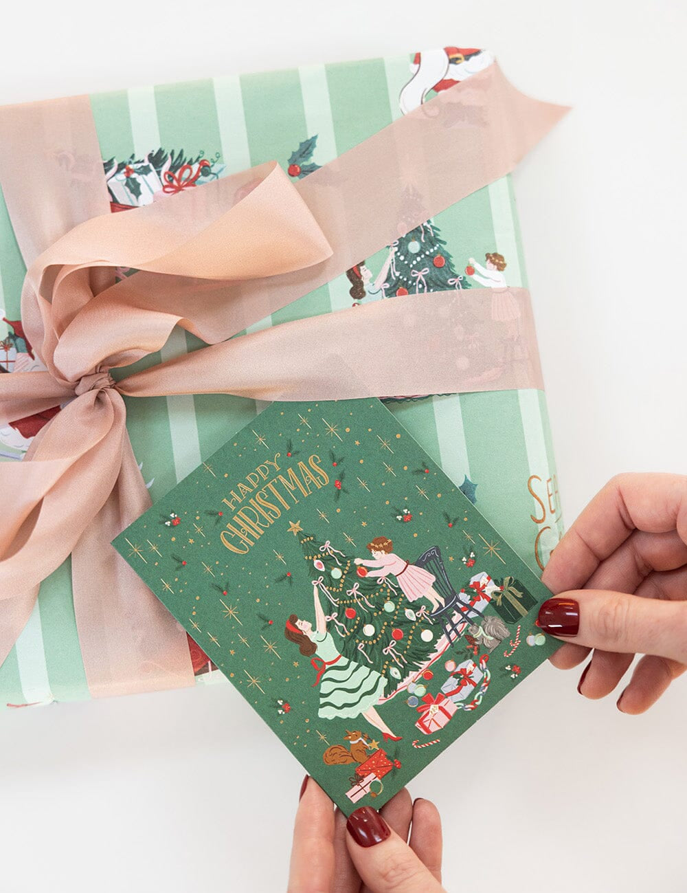 Happy Christmas Tree Decorating Christmas Card - Pure Apotheca
