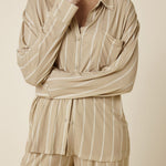 Harlow Bamboo Striped PJ Set Biscuit - Pure Apotheca