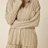 Harlow Bamboo Striped PJ Set Biscuit - Pure Apotheca