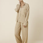 Harlow Bamboo Striped PJ Set Biscuit - Pure Apotheca