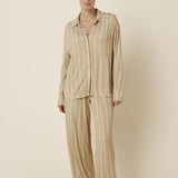 Harlow Bamboo Striped PJ Set Biscuit - Pure Apotheca
