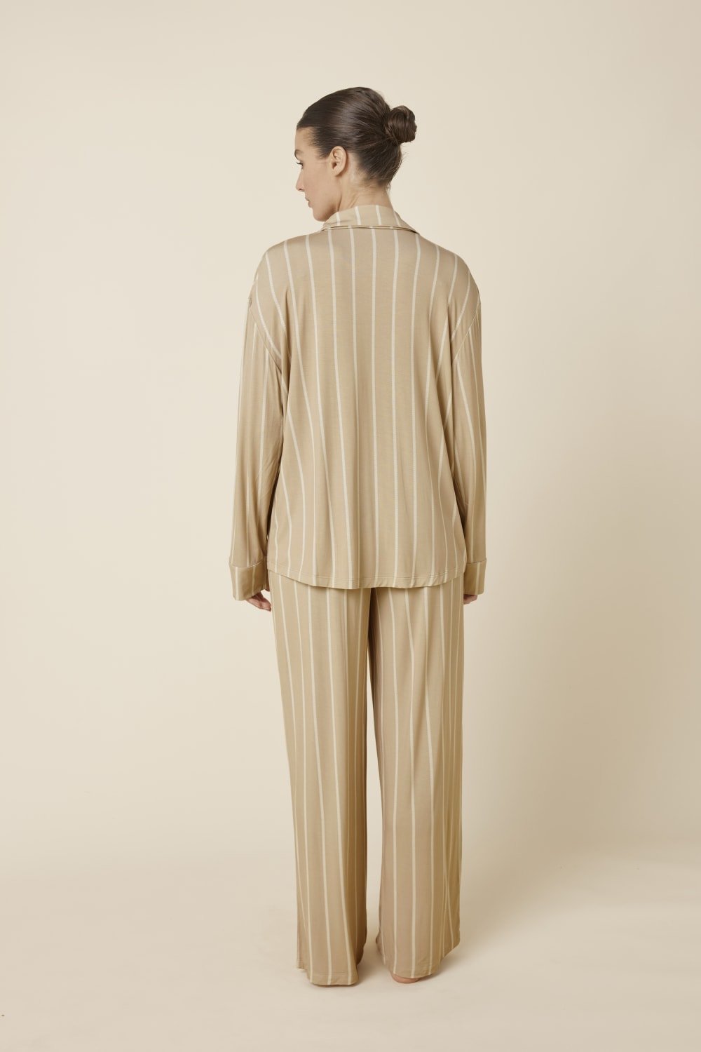 Harlow Bamboo Striped PJ Set Biscuit - Pure Apotheca
