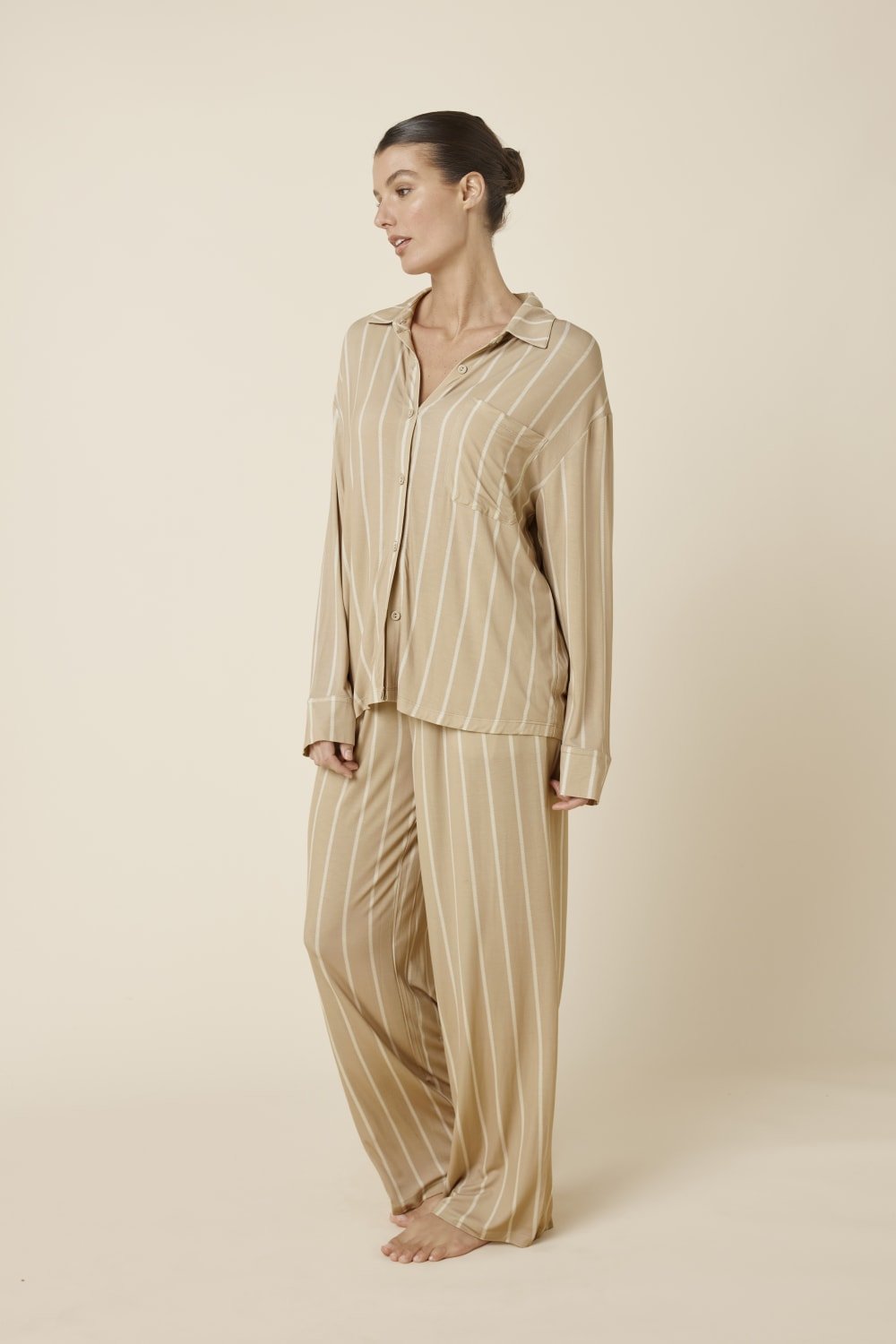 Harlow Bamboo Striped PJ Set Biscuit - Pure Apotheca