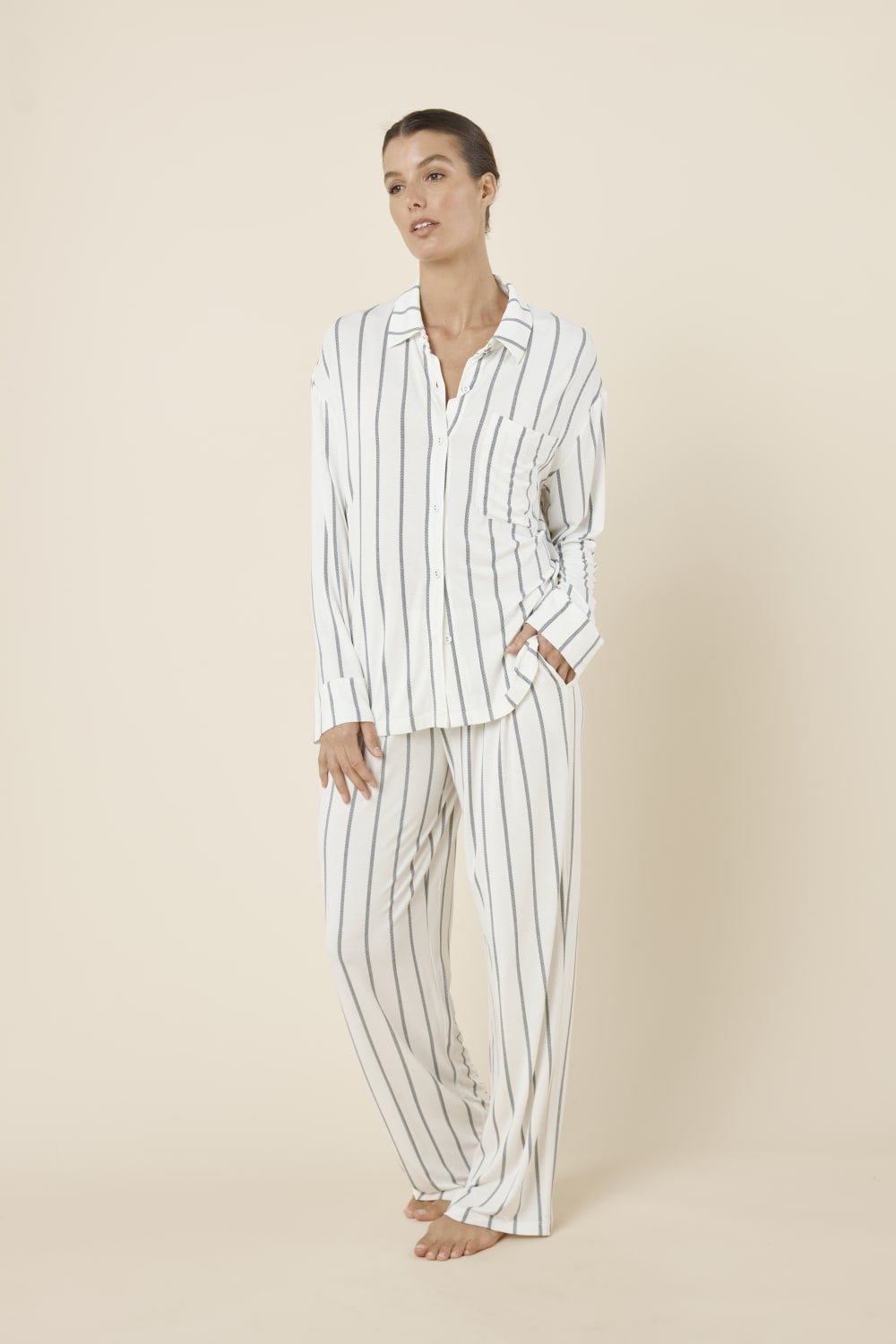 Harlow Bamboo Striped PJ Set Ivory - Pure Apotheca