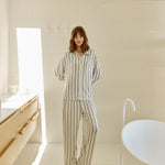 Harlow Bamboo Striped PJ Set Ivory - Pure Apotheca