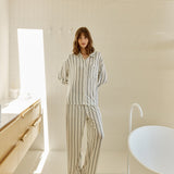 Harlow Bamboo Striped PJ Set Ivory - Pure Apotheca