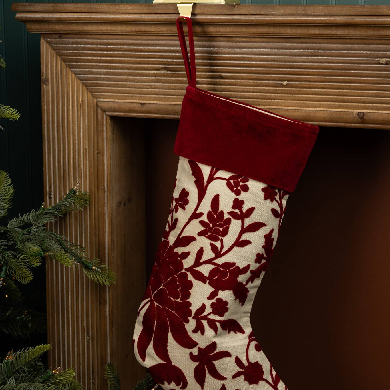 Heirloom Crewel Red Floral Stocking - Pure Apotheca