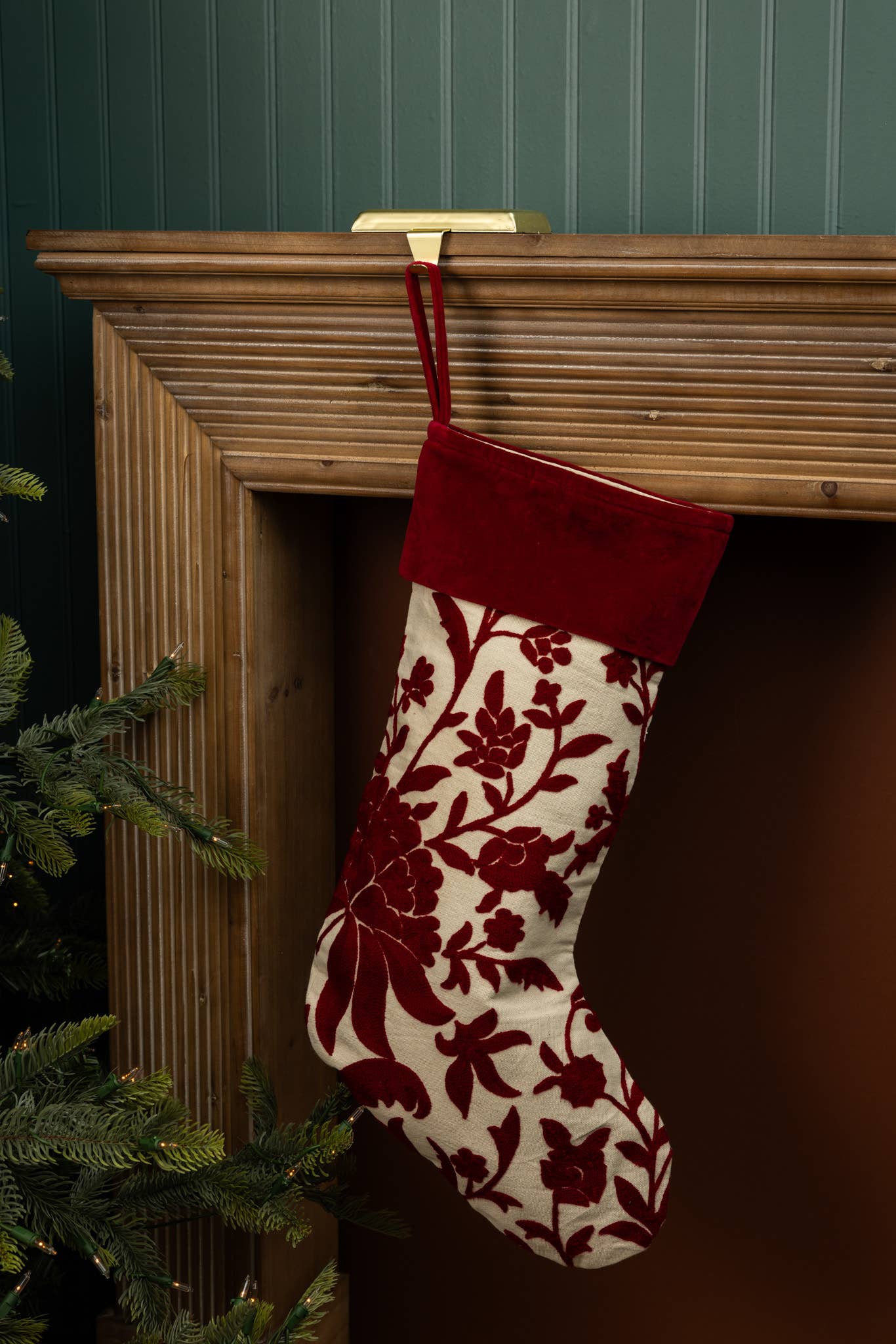 Heirloom Crewel Red Floral Stocking - Pure Apotheca