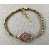 Blush Agate Hematite Gold Beaded Bracelet