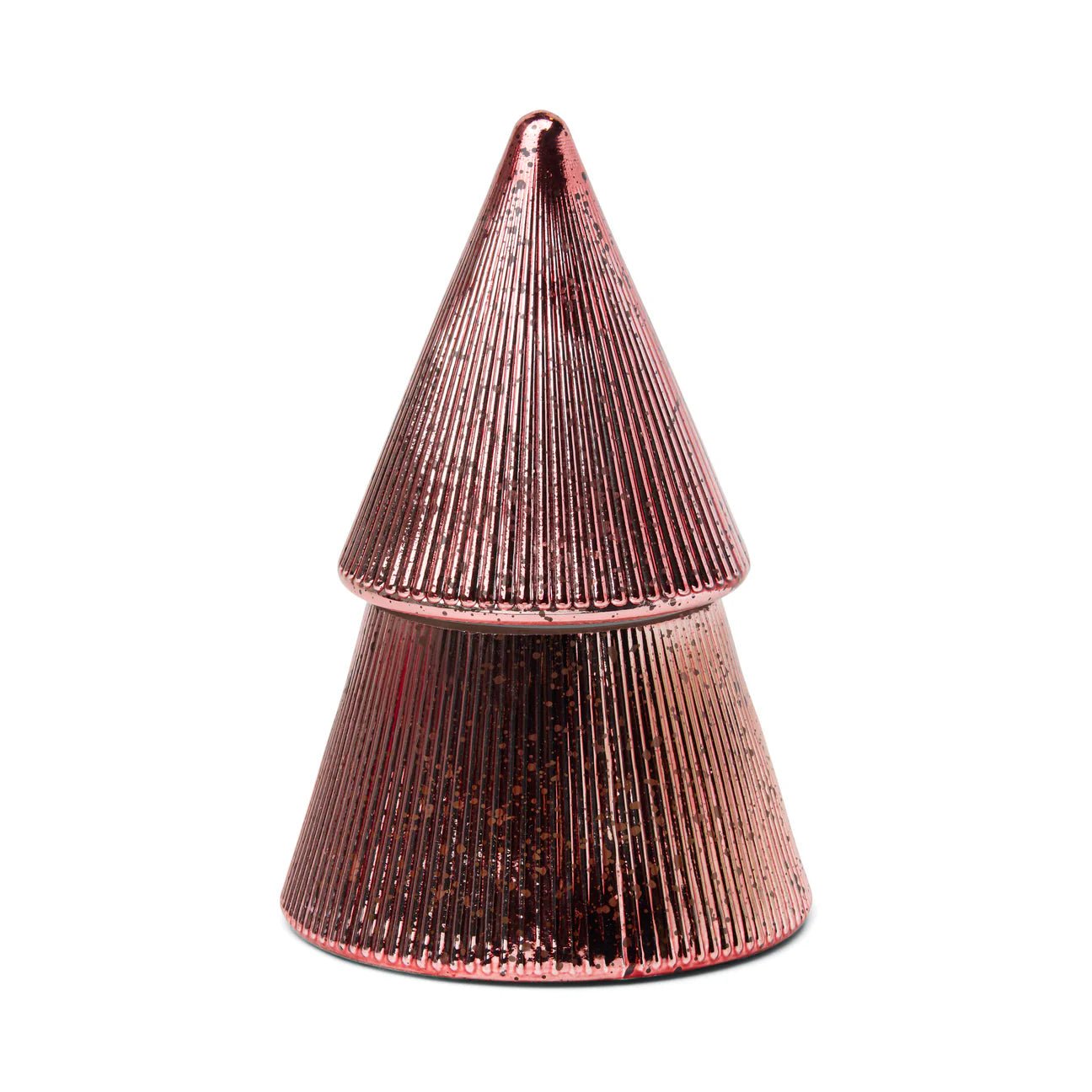 Holiday Pink Ribbed Mercury Stacked Tree Candle - Pink Peppermint 200g - Pure Apotheca
