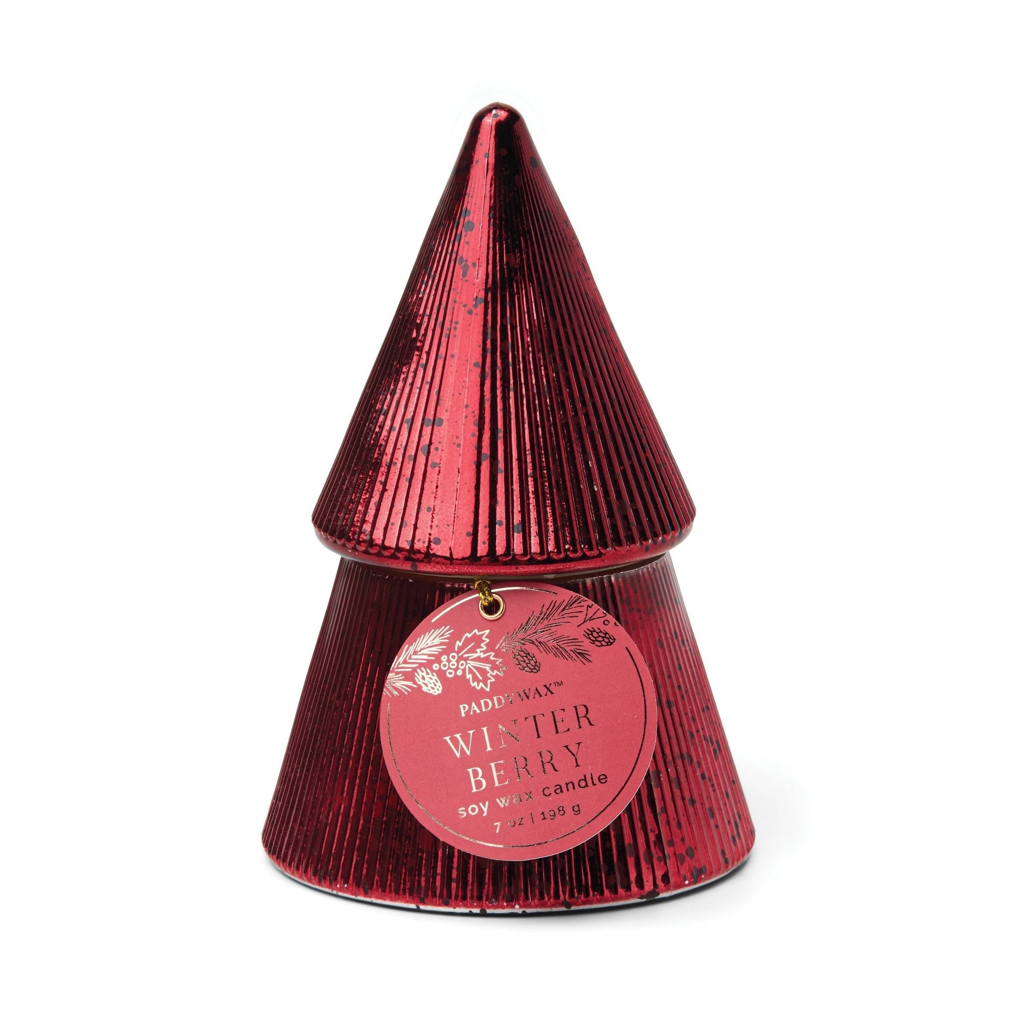 Holiday Red Ribbed Mercury Stacked Tree Candle w/Lid 198g - Pure Apotheca