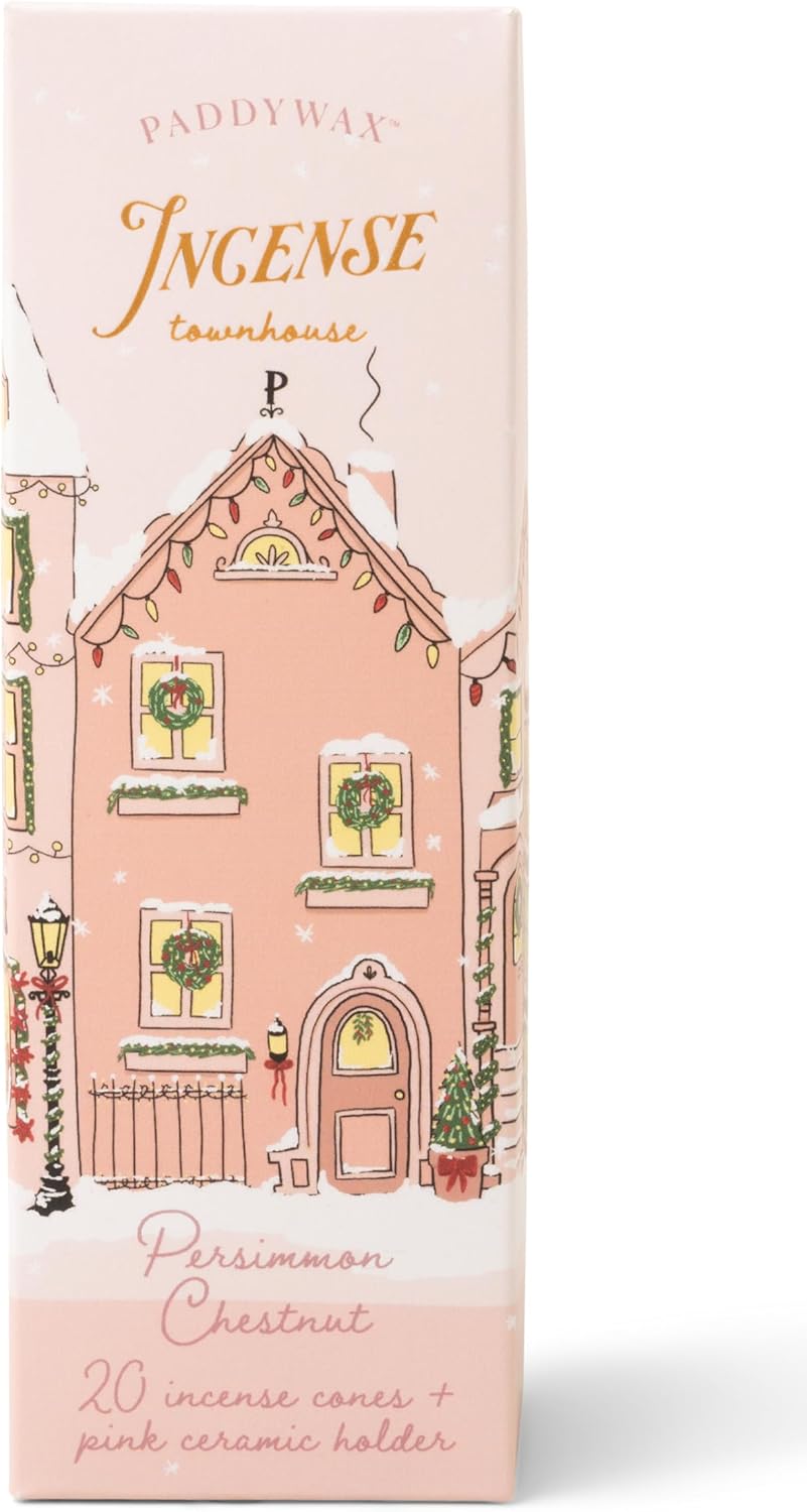 Incense Cone Holiday Pink Ceramic Townhouse with 20 Incense Cones - Persimmon Chestnut - Pure Apotheca