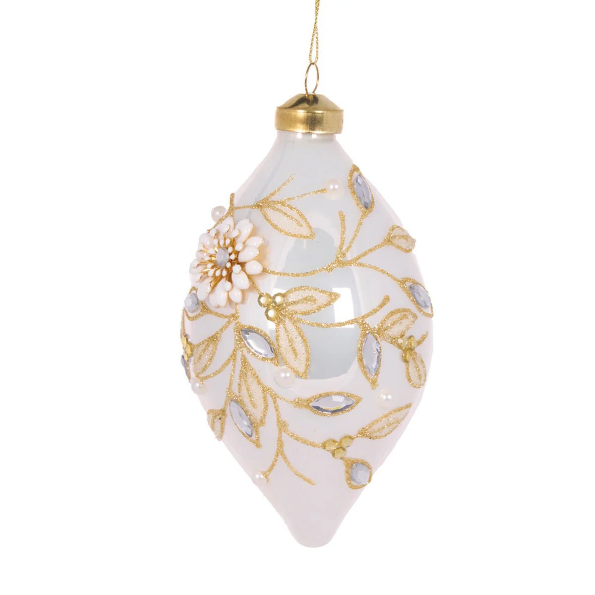 IVORY EMBELLISHED FOLIAGE DROP BAUBLE - Pure Apotheca