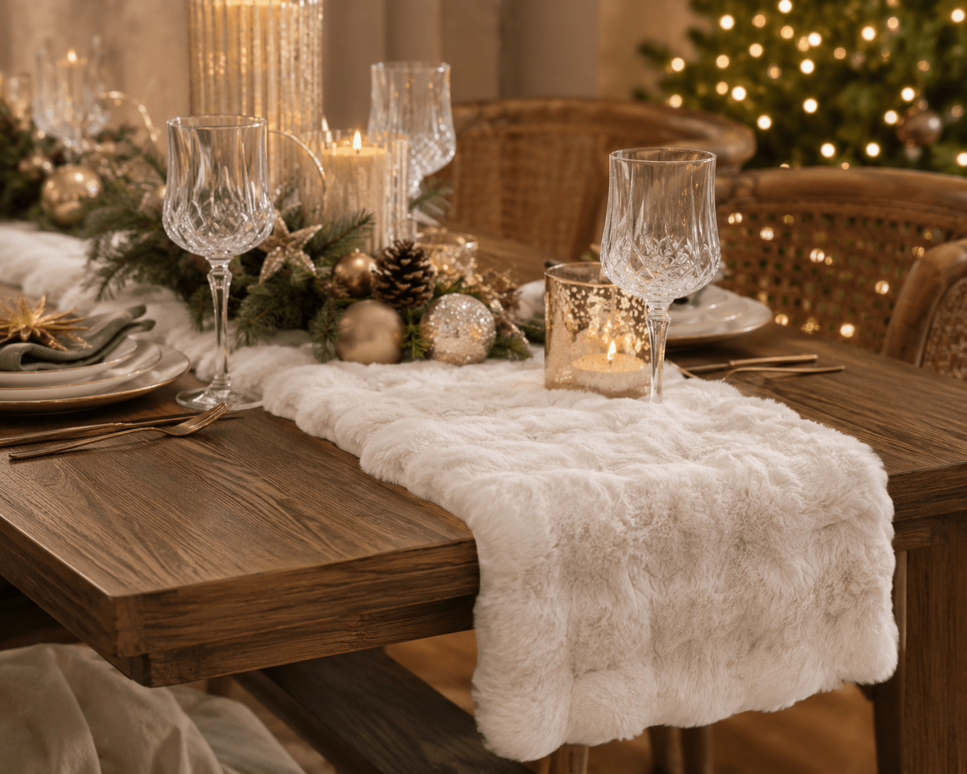 Ivory Faux Fur Table Runner 150x30cm - Pure Apotheca
