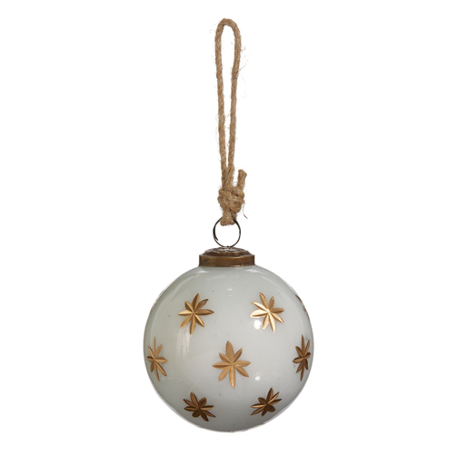 Ivory with Gold Star Etched Glass Ball Christmas Ornament 4" - Pure Apotheca