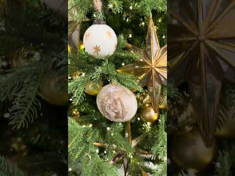 Ivory with Gold Star Etched Glass Ball Christmas Ornament 4" - Pure Apotheca