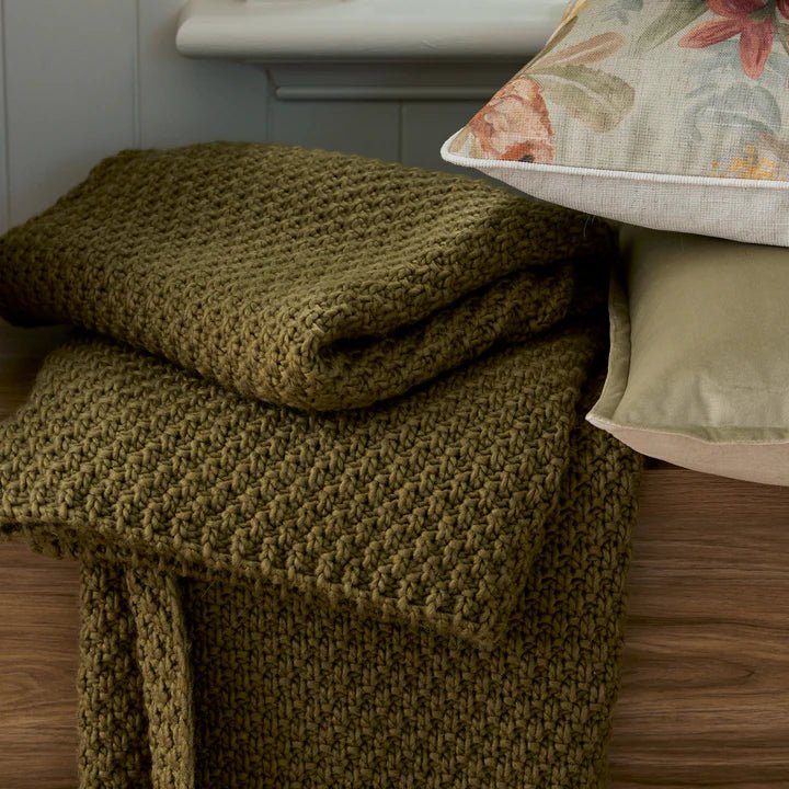 Jarah Knitted Olive Throw 140x175cm - Pure Apotheca