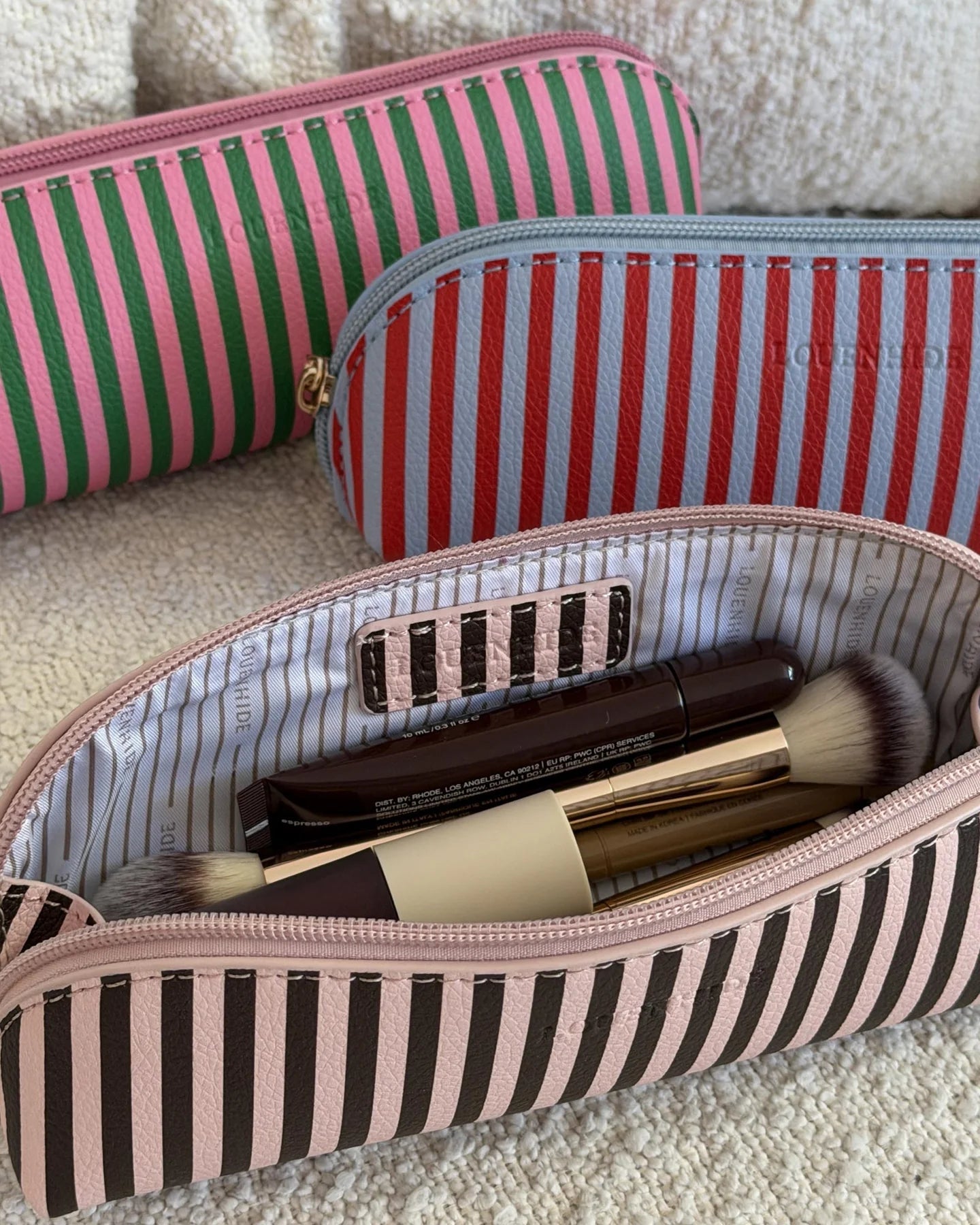 Jayne Stripe Makeup Bag Red/Sky Blue - Pure Apotheca