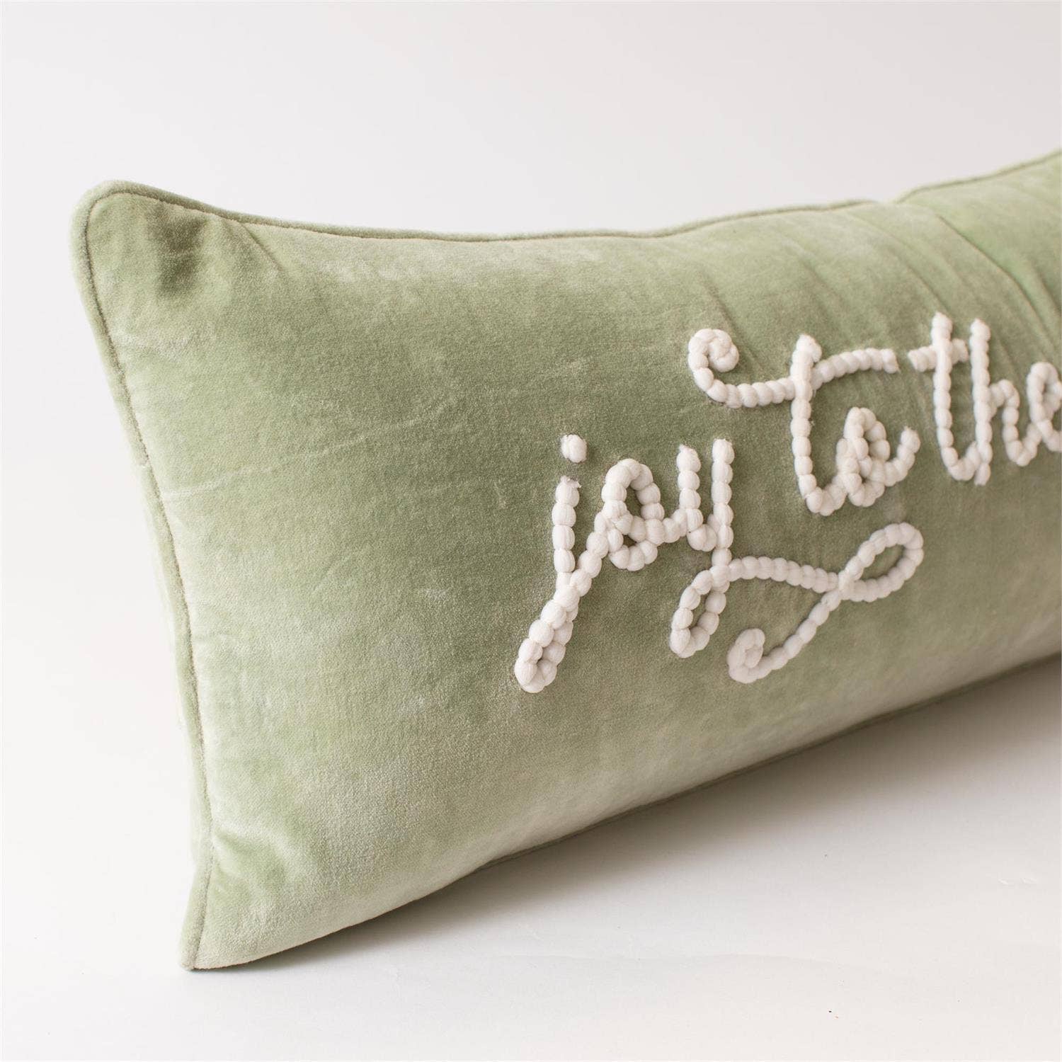 Joy To The World Sage Green Velvet Pillow - Pure Apotheca