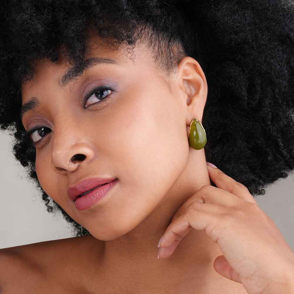 Jude Tear Drop Green Resin Studs - Pure Apotheca
