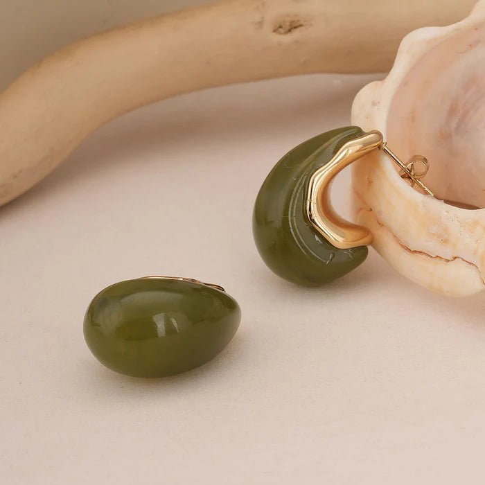 Jude Tear Drop Green Resin Studs - Pure Apotheca