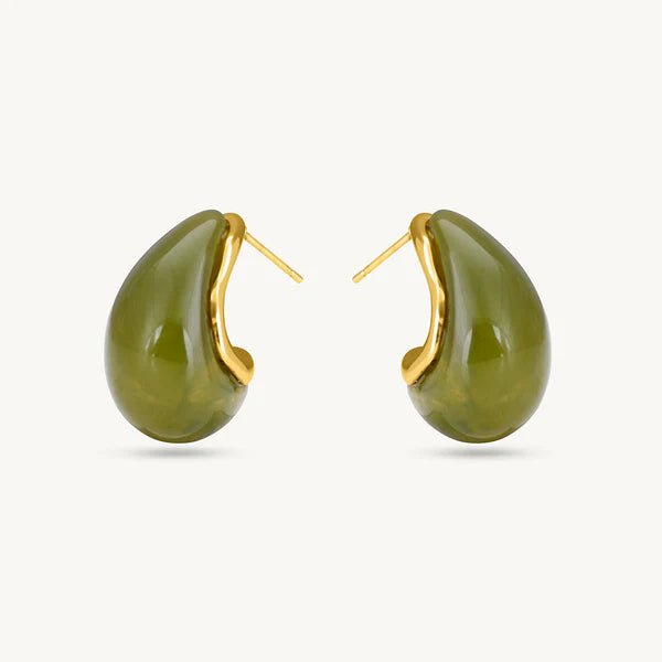 Jude Tear Drop Green Resin Studs - Pure Apotheca