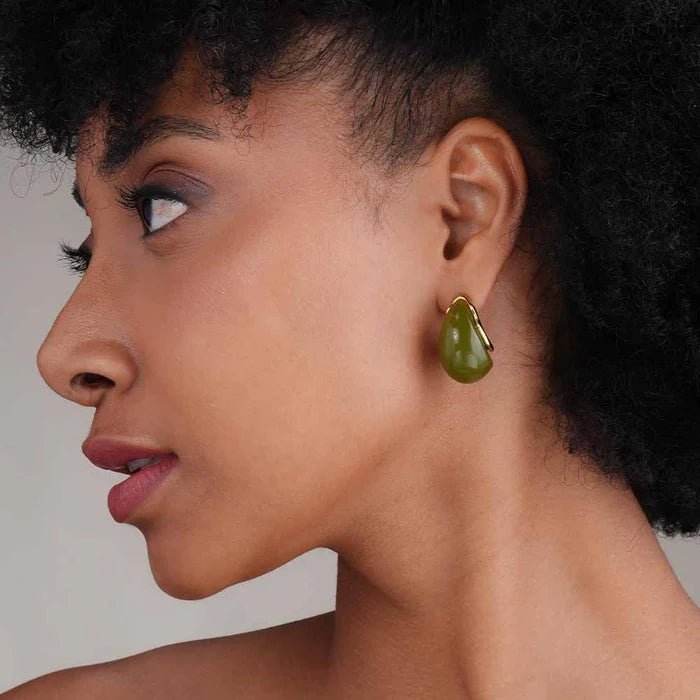 Jude Tear Drop Green Resin Studs - Pure Apotheca